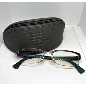 Emporio Armani Rectangular Semi-Rimless Eyeglass Frames EA1033 3003 53mm Case